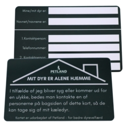 Kontaktkort til pungen - "Mit dyr er alene hjemme"