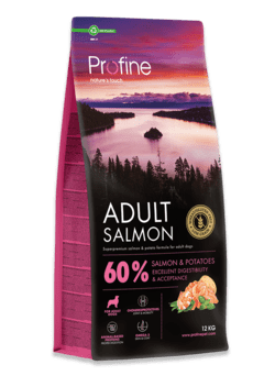 Profine Adult Salmon tørfoder til voksne hunde består af 37% laks, kartofler og majs