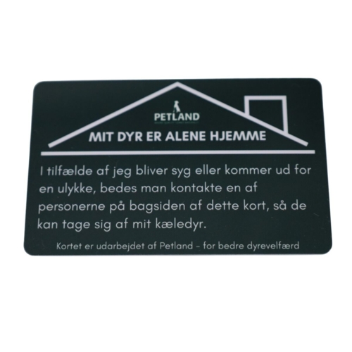 Kontaktkort til pungen - "Mit dyr er alene hjemme"