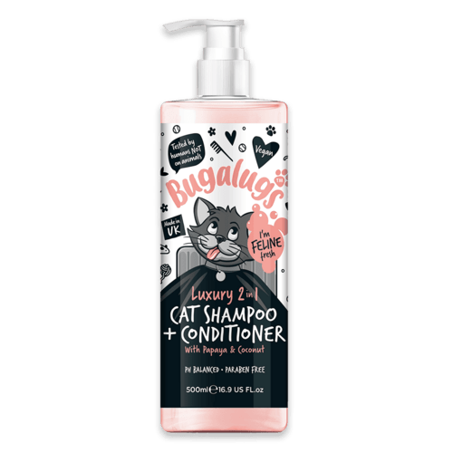 Bugalugs Luksus 2-i-1 Shampoo & Balsam med Papaya & Kokos til katte (500ml)