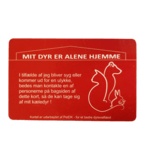 Kontaktkort til pungen - "Mit dyr er alene hjemme"